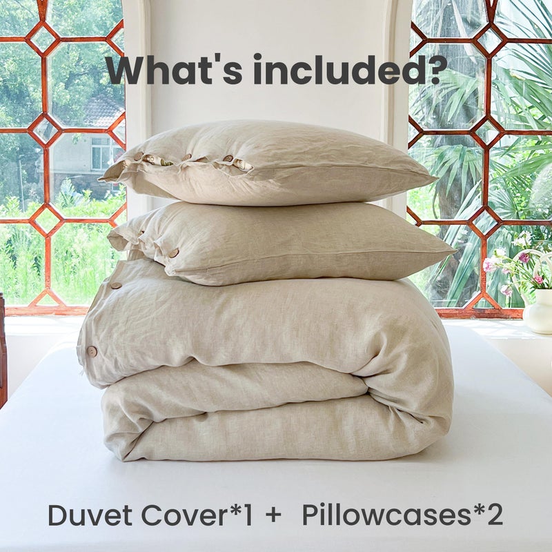 Simple&Opulence 100% Linen Duvet Cover Set 3pcs with Coconut Button Closure Natural French Washed Flax Solid Color Soft Breathable Farmhouse Bedding - Linen, King Size - Image 4